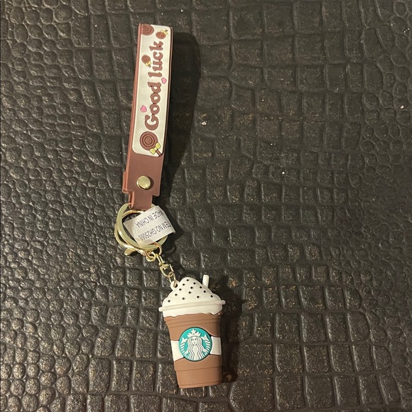 Starbucks Brown Frappuccino Keychain with Good Luck Charm - Picture 1 of 1